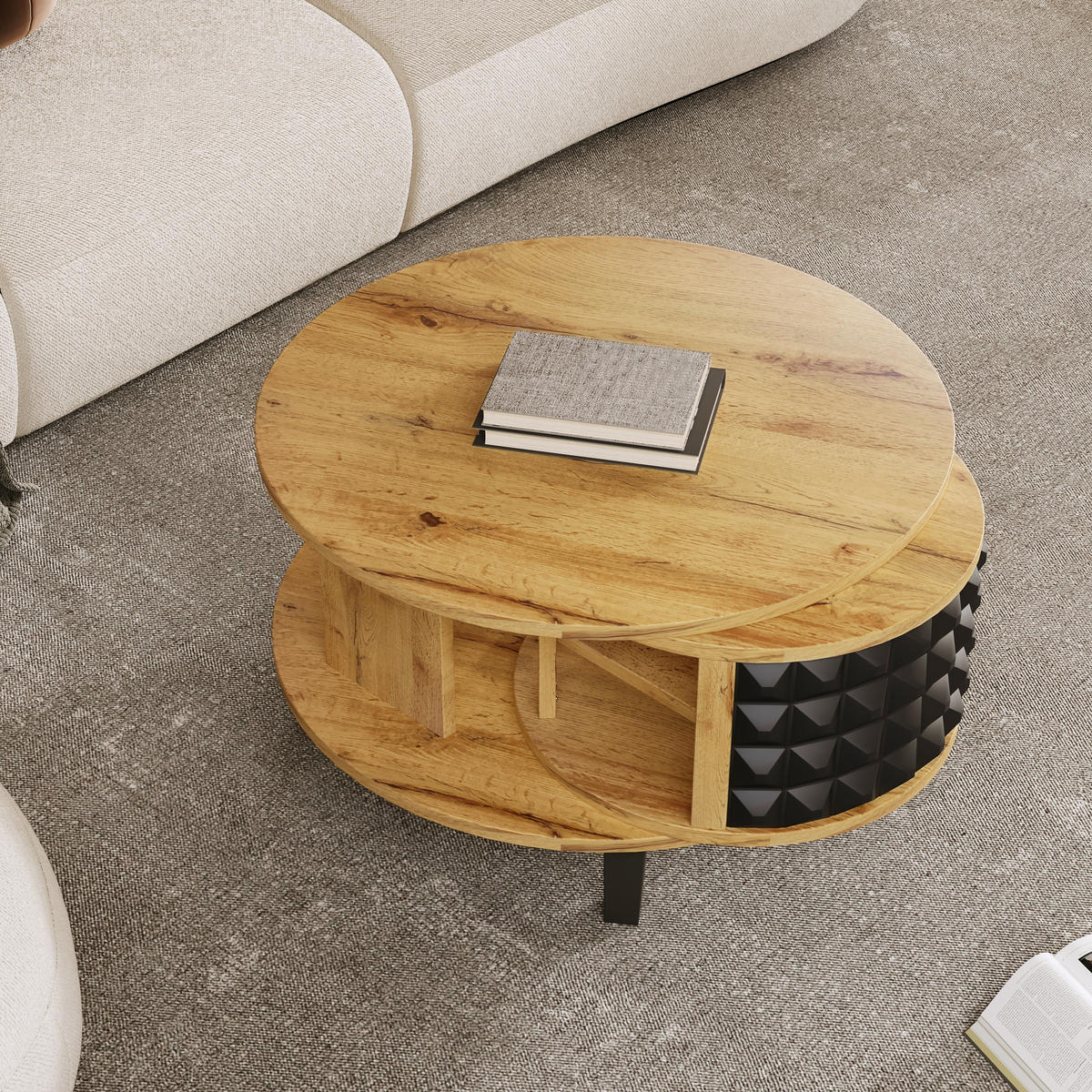 COUCHTISCH Natur und Schwarz 85,2/80/45,2 cm Drehbar - Naturfarben, Holzwerkstoff (80/85.2/45.2cm) - PANGIVO