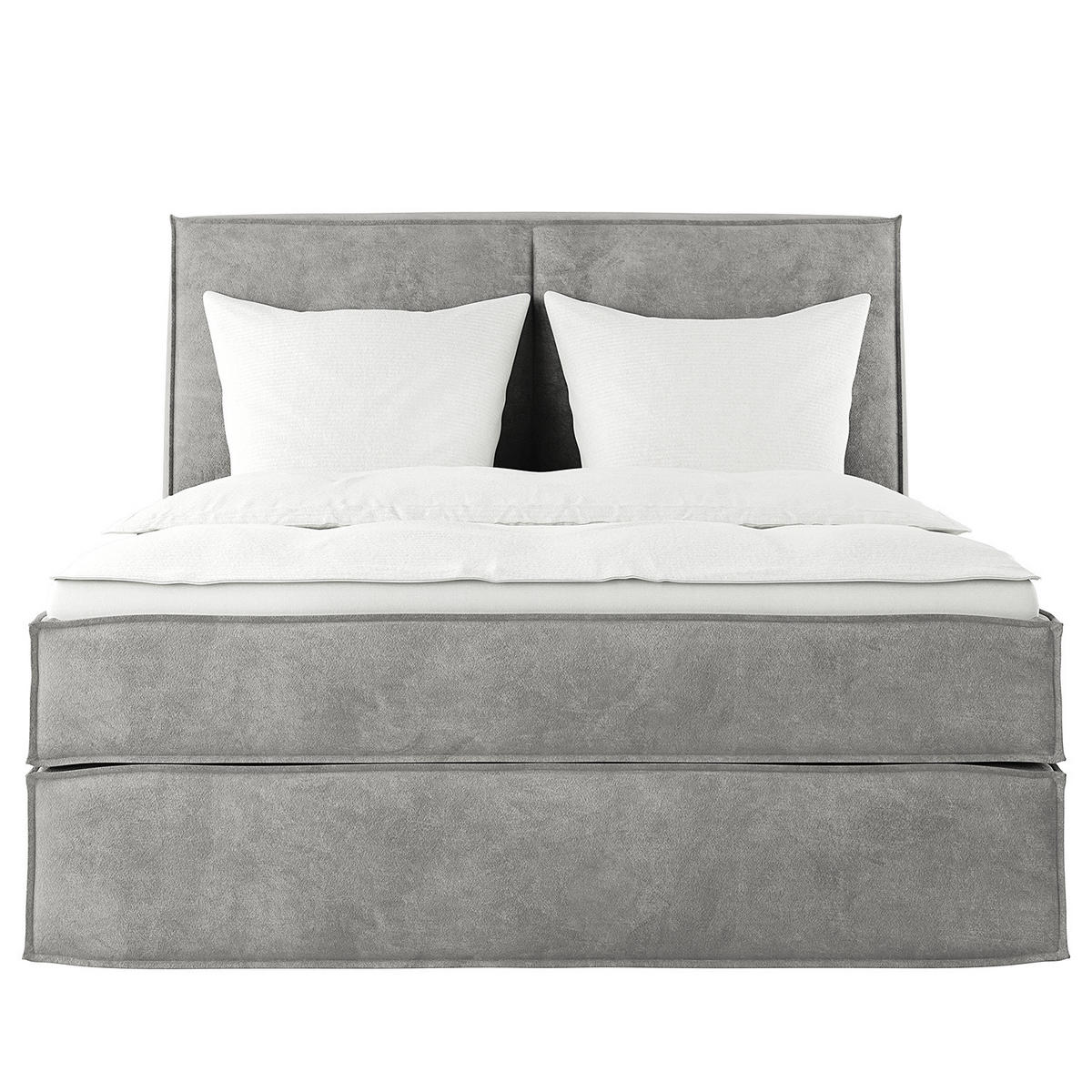 BOXSPRINGBETT mit Kopfteil - Premium - Hellgrau, Textil (140/200cm) - home24