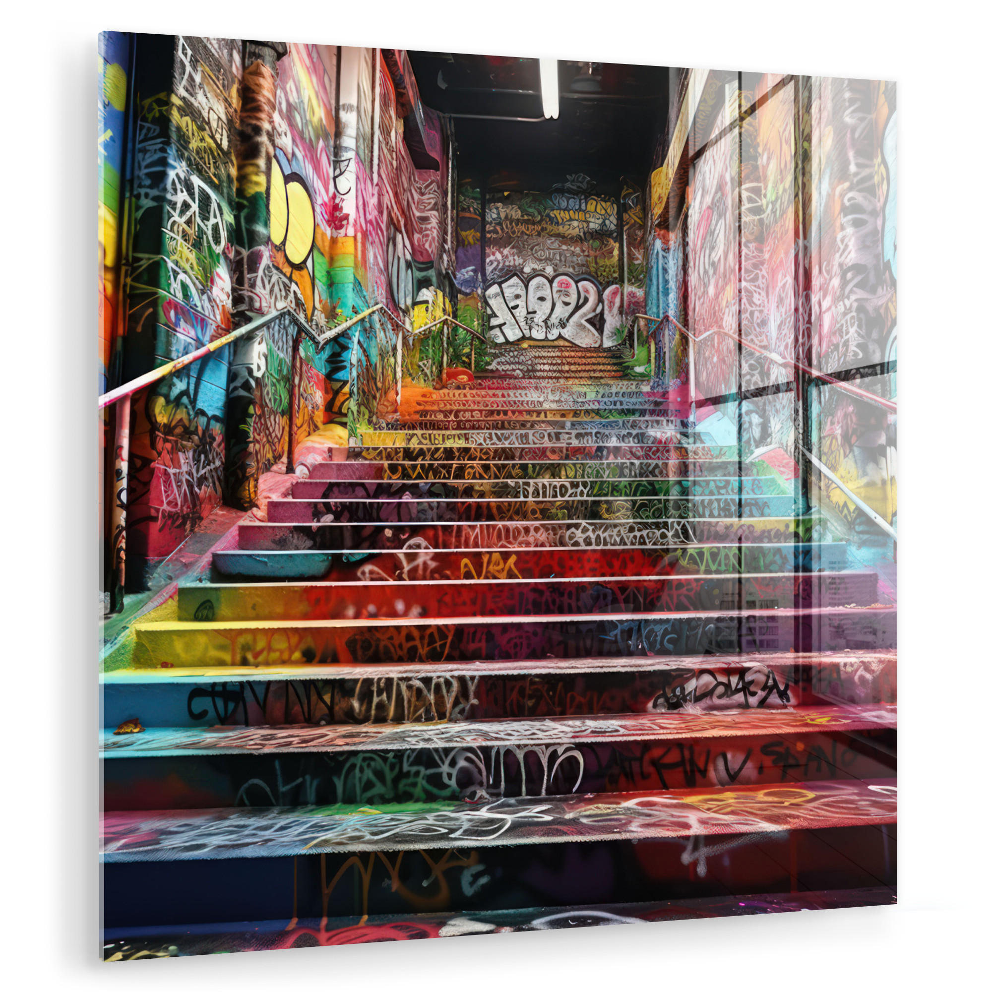 OBRAZ NA AKRYLOVOM SKLE Schody - Graffiti - Farby - Umenie 50x50 cm - viacfarebná, sklo (50/50cm) - MuchoWow