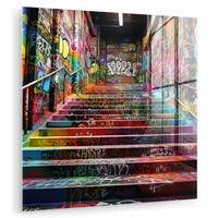 ACRYLGLASBILD Treppe - Graffiti - Farben - Kunst 90x90 cm - Multicolor, Glas (90/90cm) - MuchoWow
