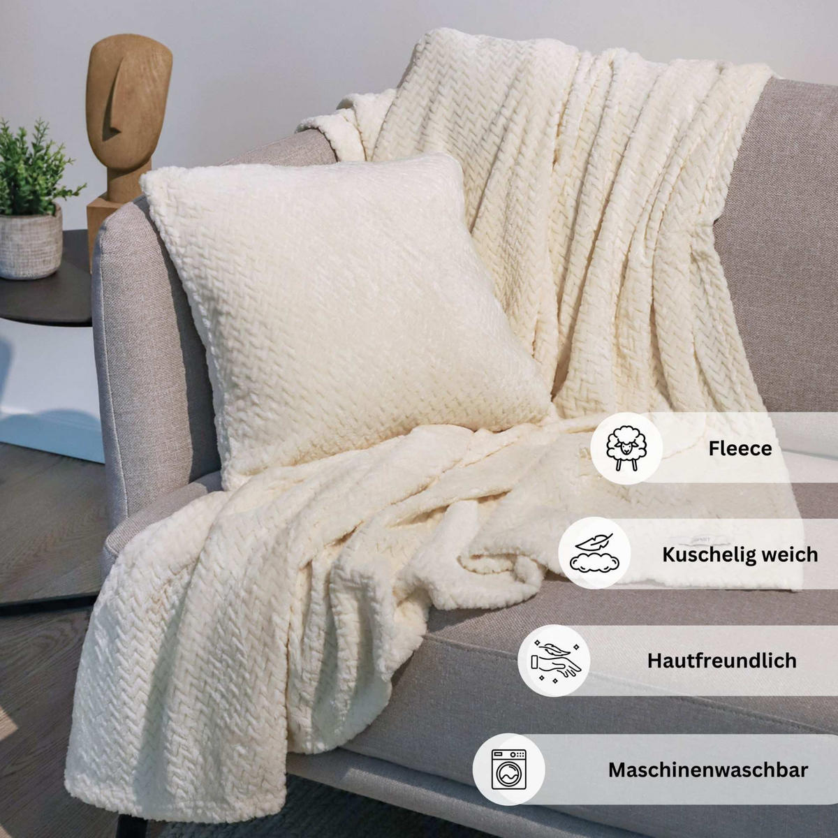 WOHNDECKE MIT DEKOKISSENHÜLLE COMFY-2 - Weiß, Textil (140/190cm) - Esprit