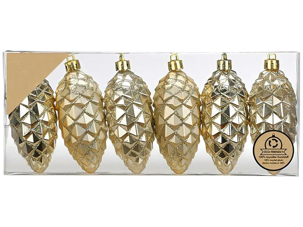 WEIHNACHTSORNAMENTE 6er-Set Ornamente Tannenzapfen Champagner Mix 9 cm - Champagner, Kunststoff (9/9/9cm) - LAALU