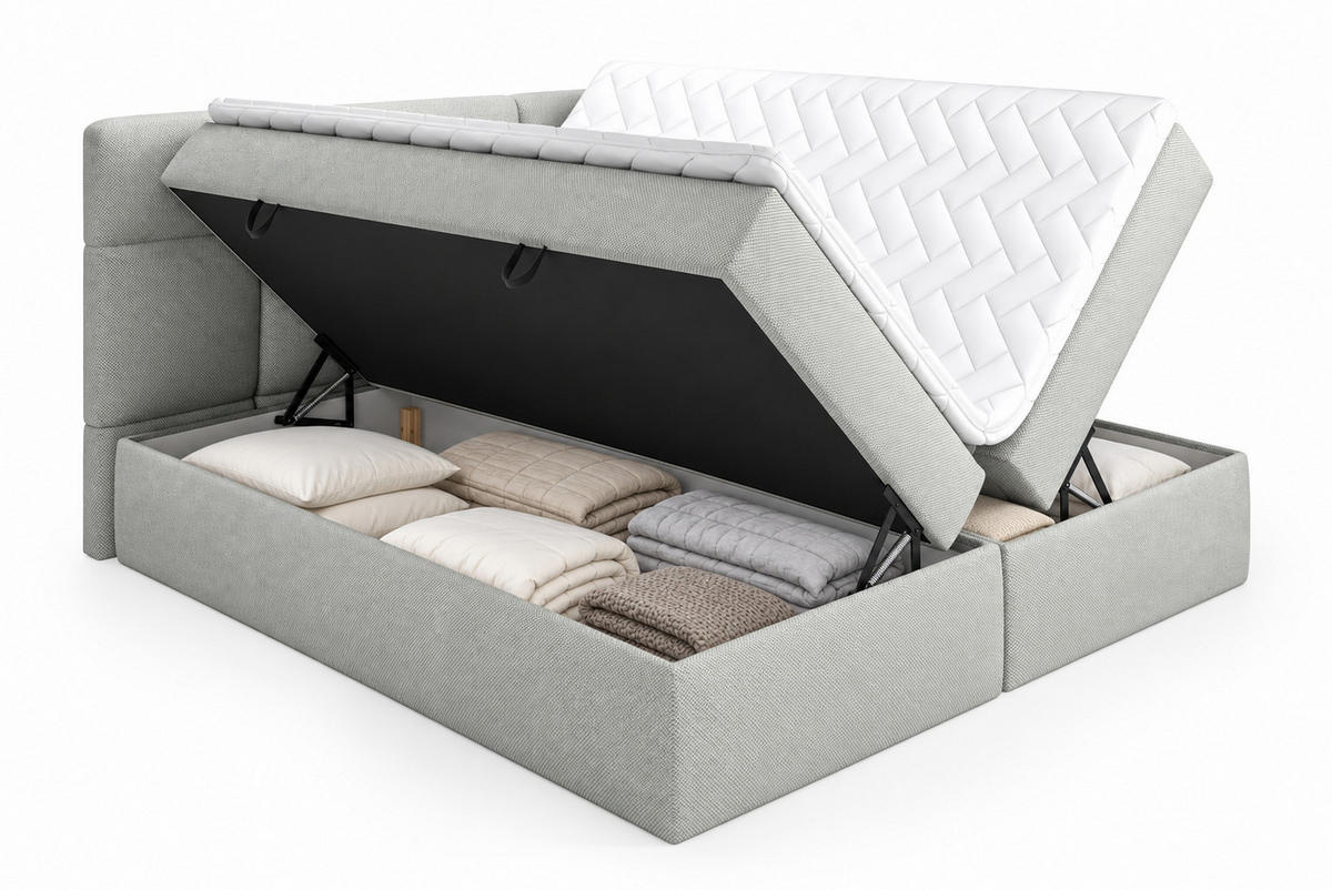 BOXSPRINGBETT RUHE 180x200 cm mit Bettkasten und HR-Topper – Grau - Hellgrau, Textil (180/200cm) - MebleHot