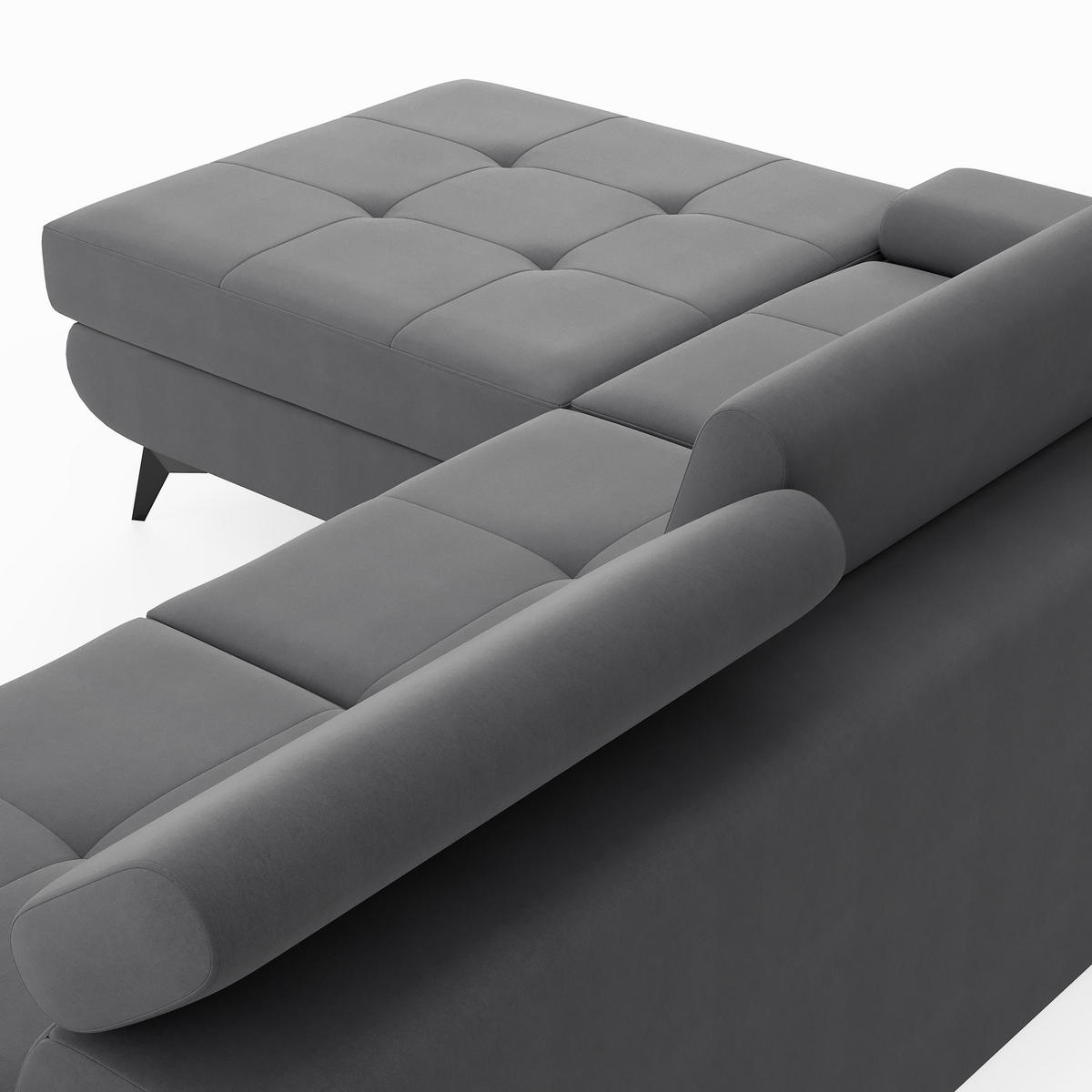ECKSOFA VENTO Links Ecru Velours Easy Clean L-Form Couch mit Schlaffunktion & Bettkasten - Ecru/Schwarz, Holz (190/261cm) - Barchello
