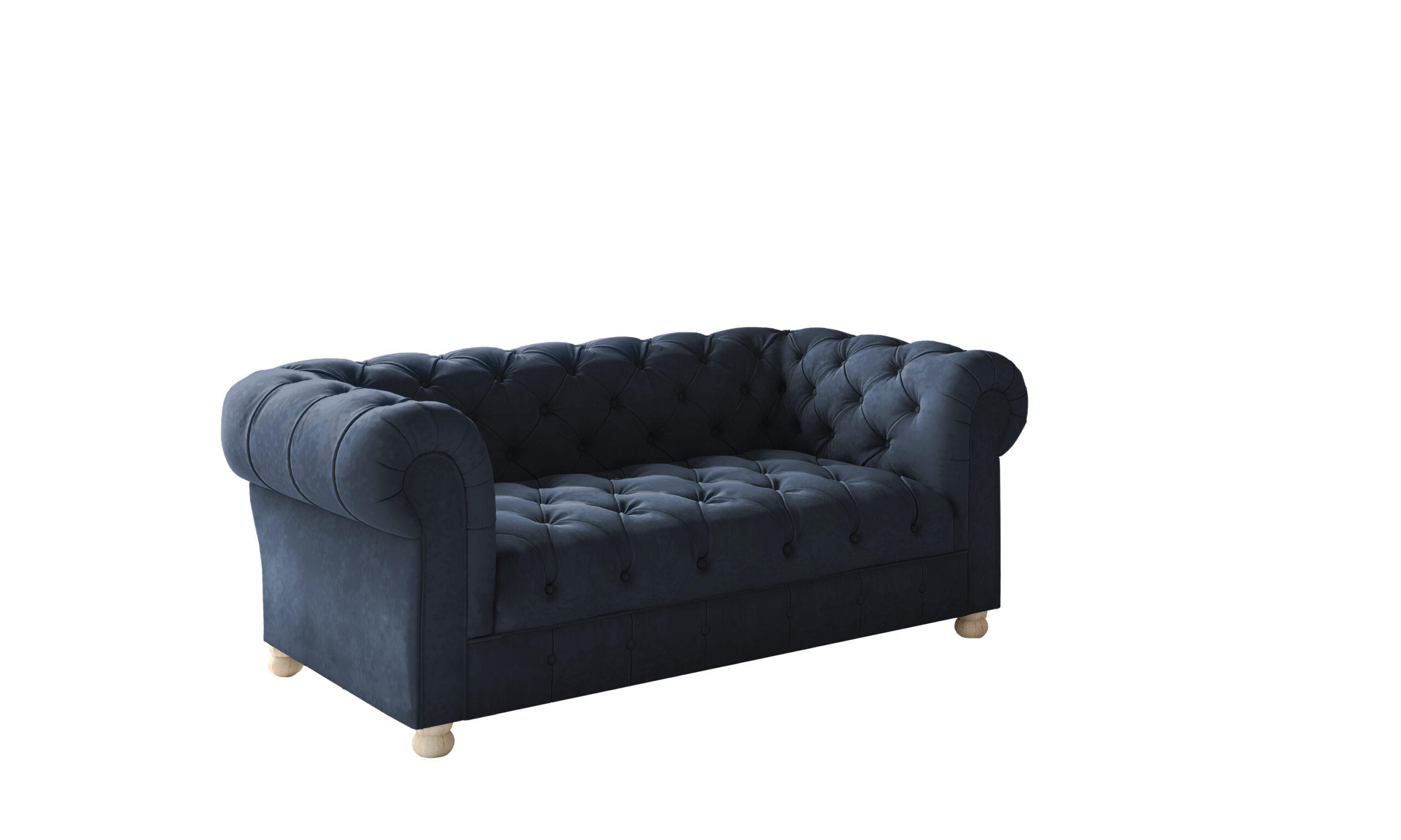 SOFA 2-Sitzer CHESTERFIELD Elegant Klassisch Schick Stoff Whisper Velours Blau - Blau, Holz/Textil (152/77/90cm) - Kaiser Möbel