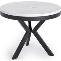 ESSTISCH Velma runder ausziehbarer, Marmor Weiß 100-140/100/76 cm - Ecru/Schwarz, Holzwerkstoff/Metall (100/100/76cm) - WFL GROUP