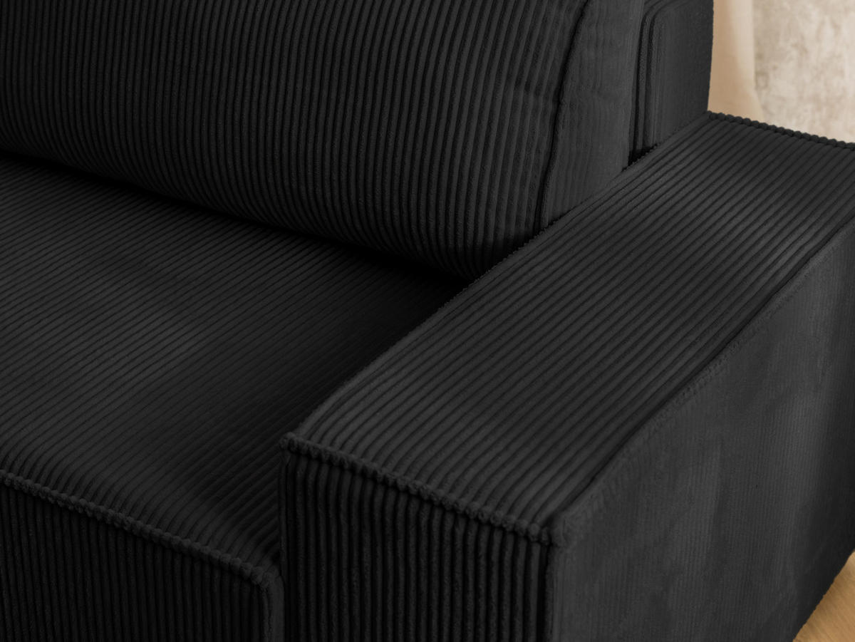 ECKSOFA Rivio mit Schlaffunktion und Bettkasten, Cordstoff Schwarz - Schwarz, Holz/Kunststoff (149/262cm) - S-Style
