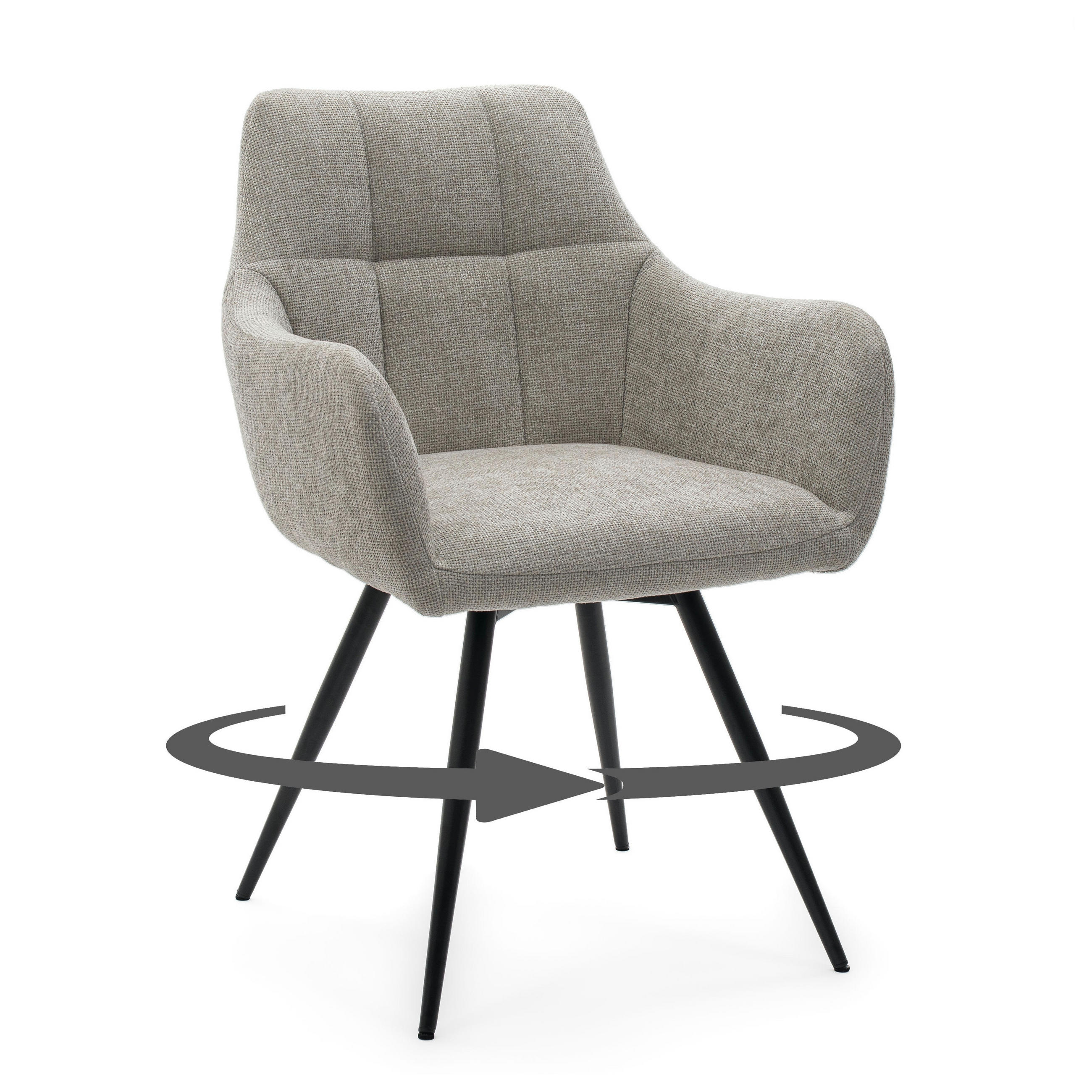 STUHL LUGANO drehbar gepolsterter mit Steppung - hellgrau - Chenille - Hellgrau/Schwarz, Textil/Metall (58/84/59cm) - NEW HOME