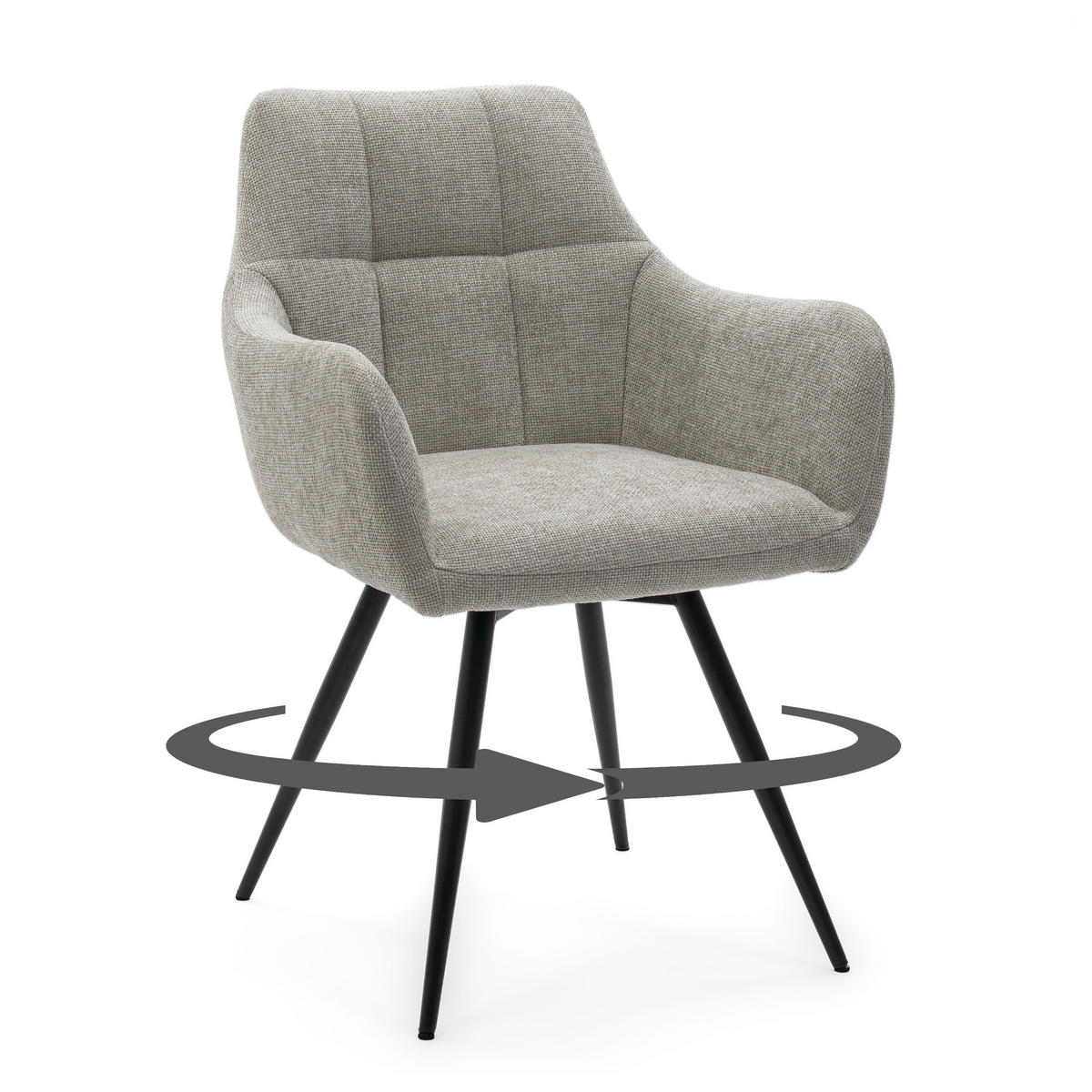 STUHL LUGANO drehbar gepolsterter mit Steppung - hellgrau - Chenille - Hellgrau/Schwarz, Textil/Metall (58/84/59cm) - NEW HOME