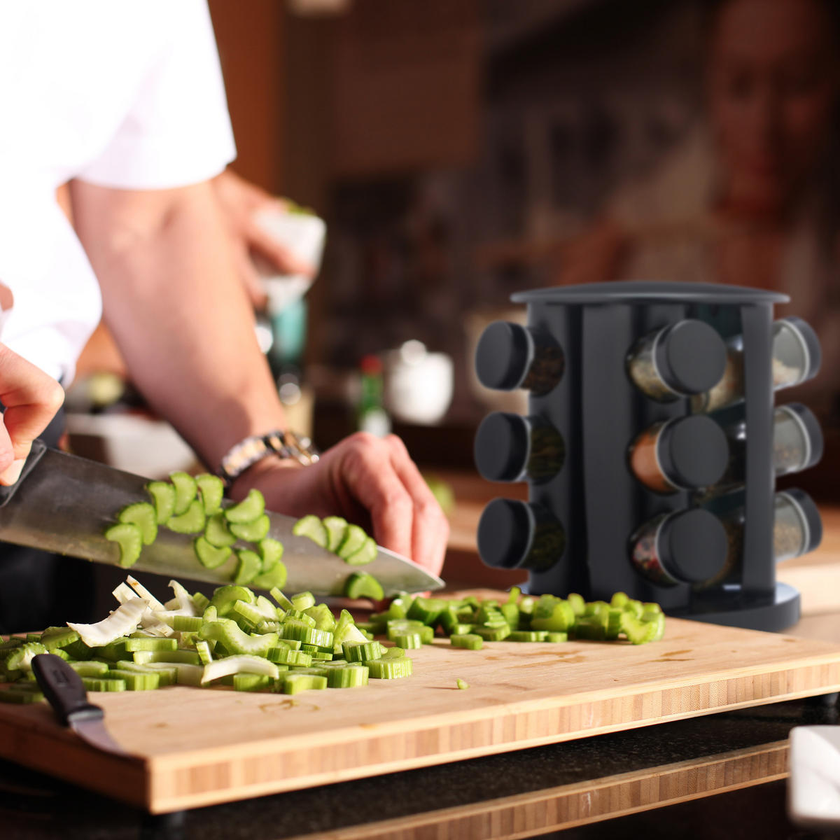 13-DIELNY stojan na korenie - čierna, kov/sklo (19/22/19cm) - Relaxdays