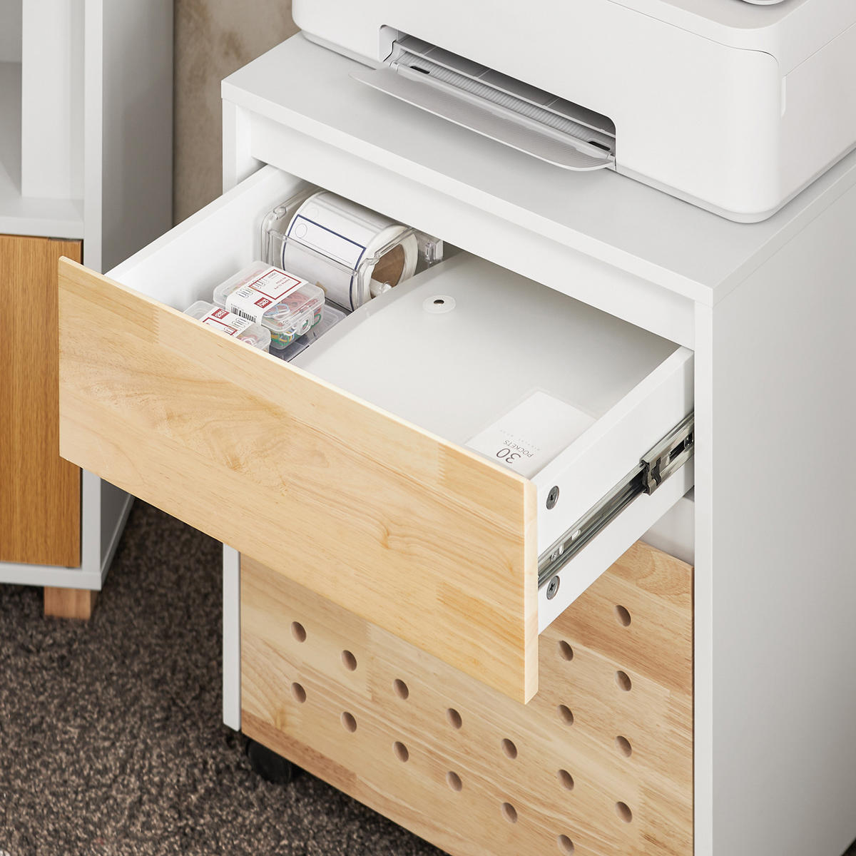 ROLLCONTAINER Weiß-Natur - Weiß/Naturfarben, Holz/Holzwerkstoff (45/59/45cm) - SoBuy