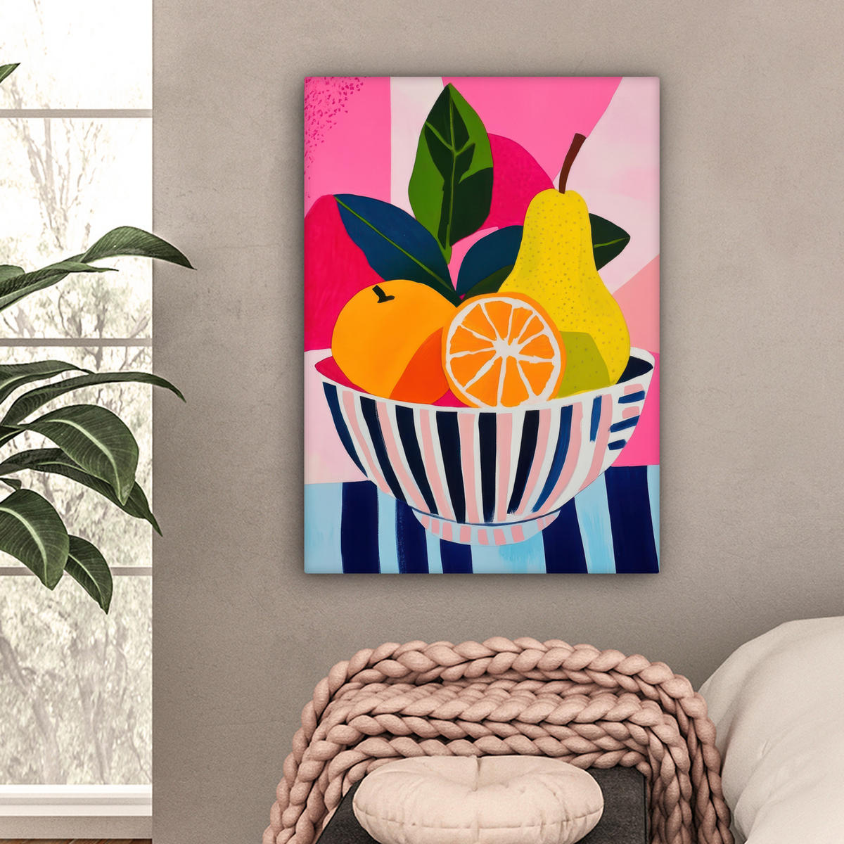 LEINWANDBILD Obst - Abstrakter Hintergrund - Rosa Wandbild Wohnzimmer 60x80 cm - Pink, Textil (60/80cm) - MuchoWow