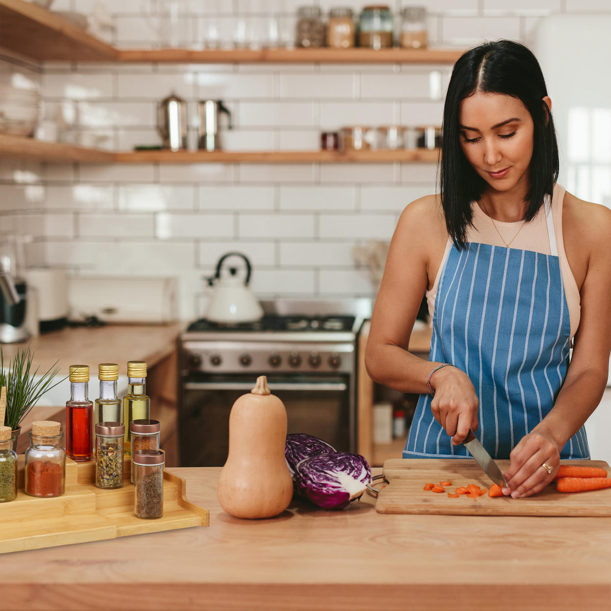 GEWÜRZREGAL - Hellbraun, Holz (38/9/22cm) - Relaxdays