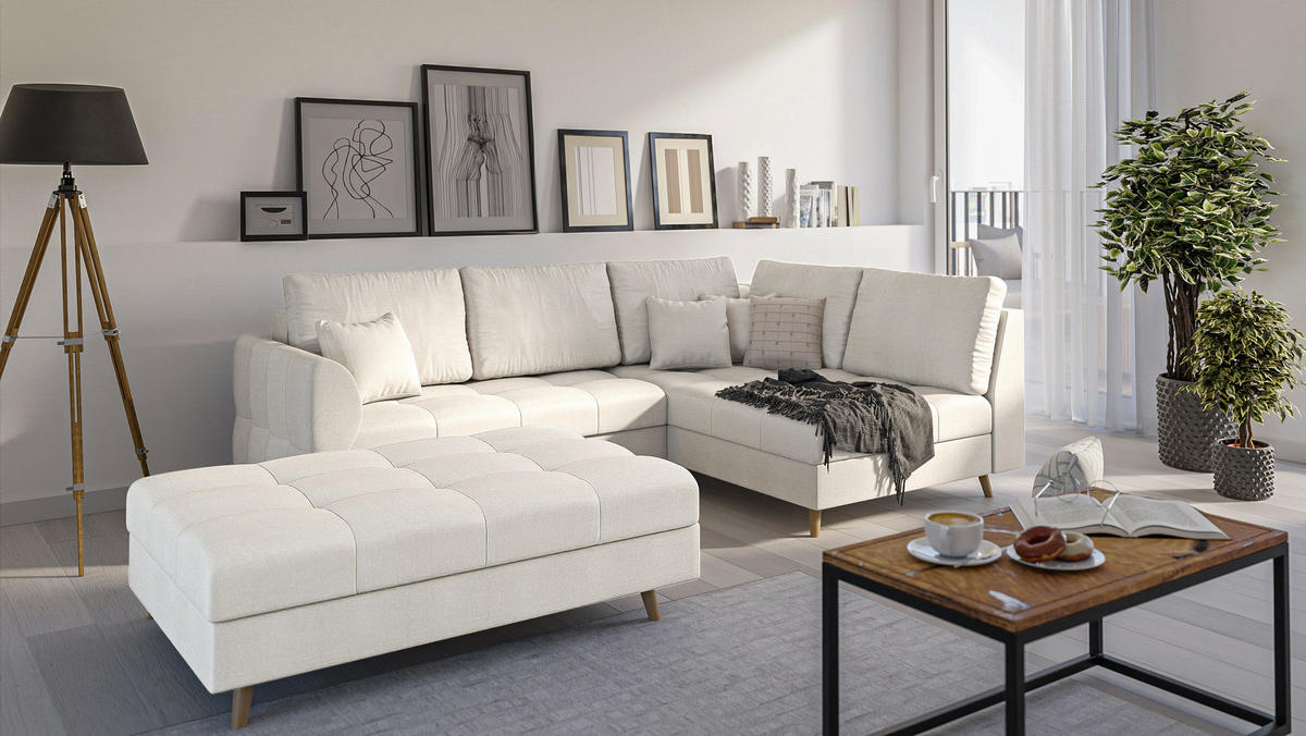 HOCKER Lorine Mikrofaser Ecru - Ecru, Textil (118/40/73cm) - S-Style Möbel