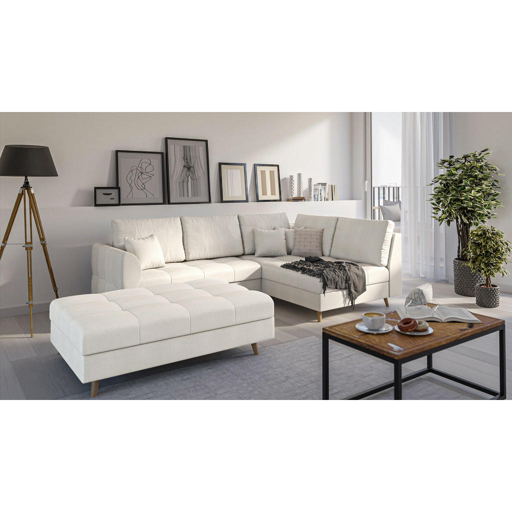 Thumbnail - S-Style Möbel Ecksofa, Ecru, Textil, Echtholz,Buche, 5-Sitzer, Füllung: Silikon,Silikon,Komfortschaum, Eckteil, L-Form, ...