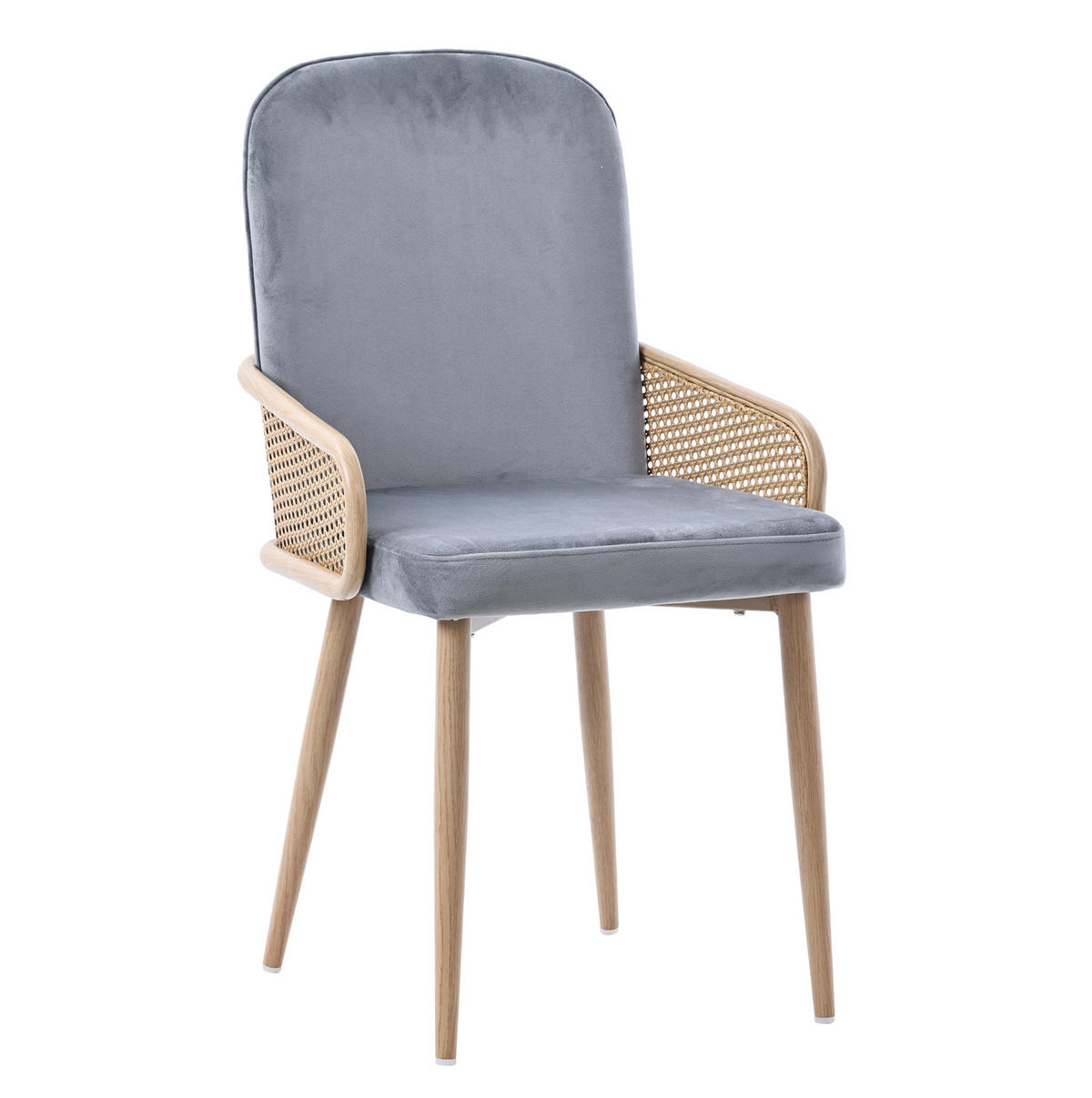 ESSZIMMERSTUHL 2er-Set Samt mit Rattan-Design Grau - Grau, Holz (43/90/41.1cm) - Meubliv