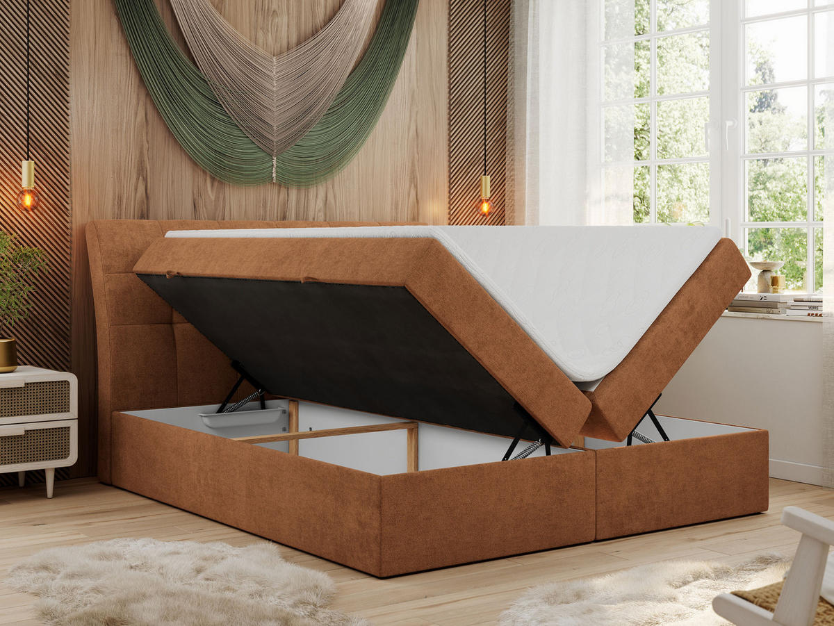 BOXBETT DIEGOS 160/200 Orange Struktur - H3 - Orange, Holz/Textil (160/200cm) - MKS