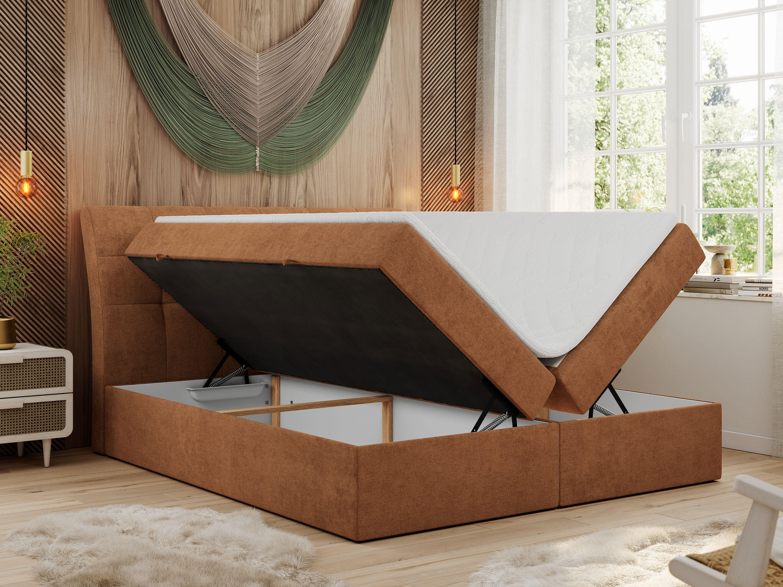 Thumbnail - MKS Boxbett, Orange, Textil, 2-Sitzer, H3, Rechteckig, 180x200 cm, Schlafzimmer, Betten, Boxspringbetten