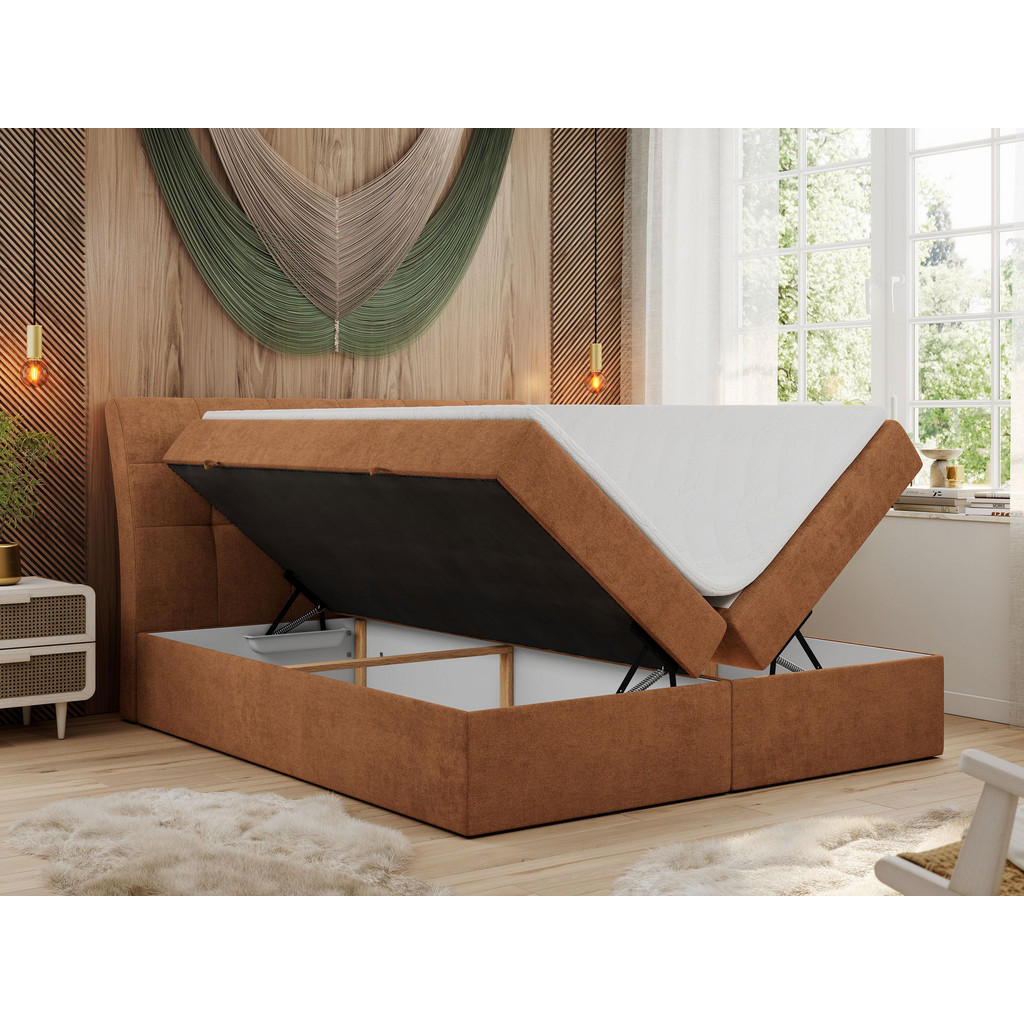 Thumbnail - MKS Boxbett, Orange, Textil, 2-Sitzer, H4, Rechteckig, 200x200 cm, Schlafzimmer, Betten, Boxspringbetten