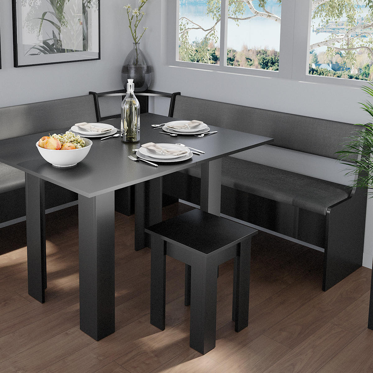 ESSZIMMER-BANK Roman Schwarz 136.6 x 41.5 cm - Schwarz, Holzwerkstoff (41.5/80/136.6cm) - Vicco