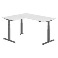 ECKSCHREIBTISCH elektrisch höhenverstellbar L-Form 160/180/74 cm in Weiß/Graphitfarben - Graphitfarben/Weiß, Holzwerkstoff (160/180/74cm) - bümö