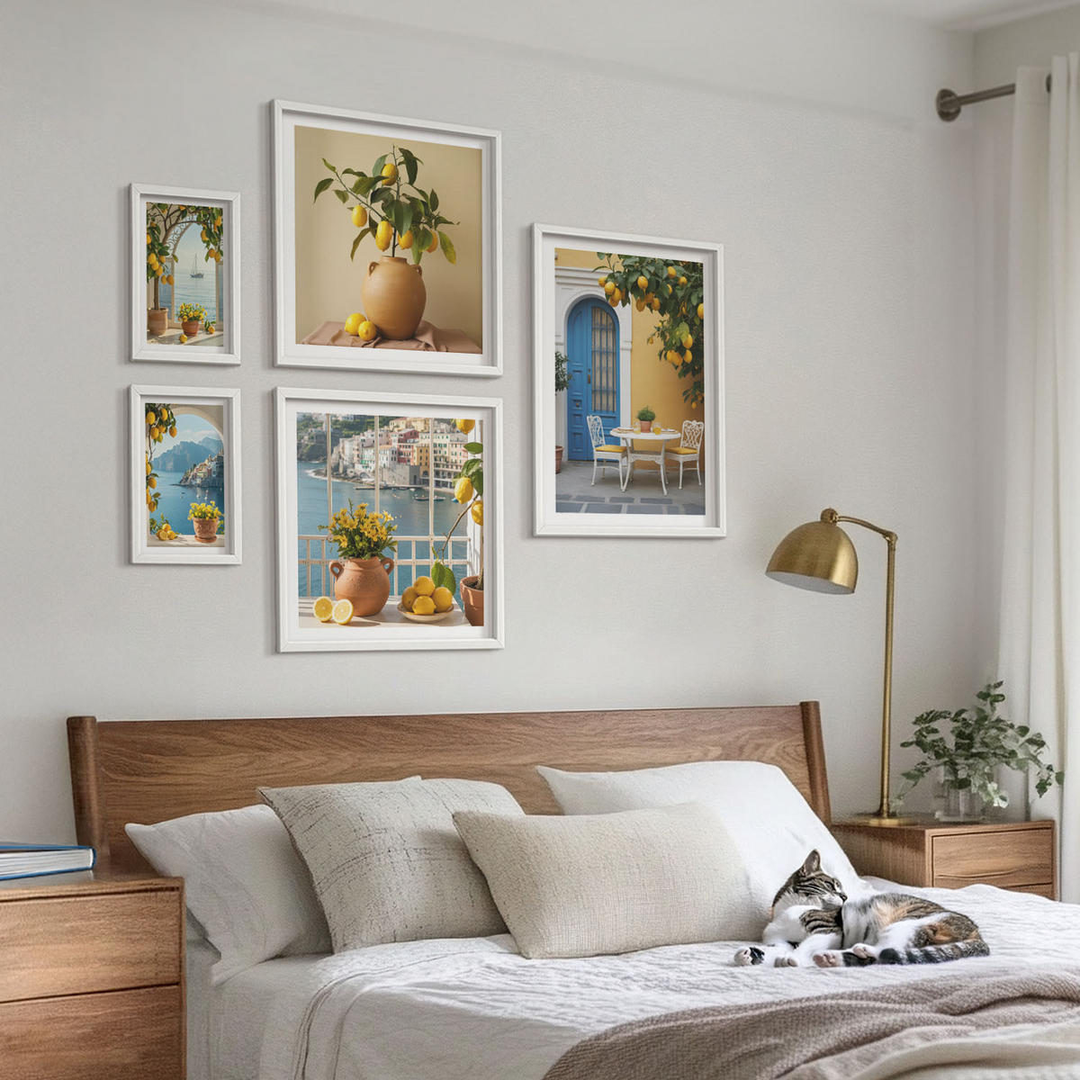 BILDER SET 5er Set - 50x50 cm & 20x30 cm & 40x60 cm Weißer Rahmen - Meereslandschaften, Zitronen, Fenster - Weiß, Kunststoff (40/60cm) - TULUP