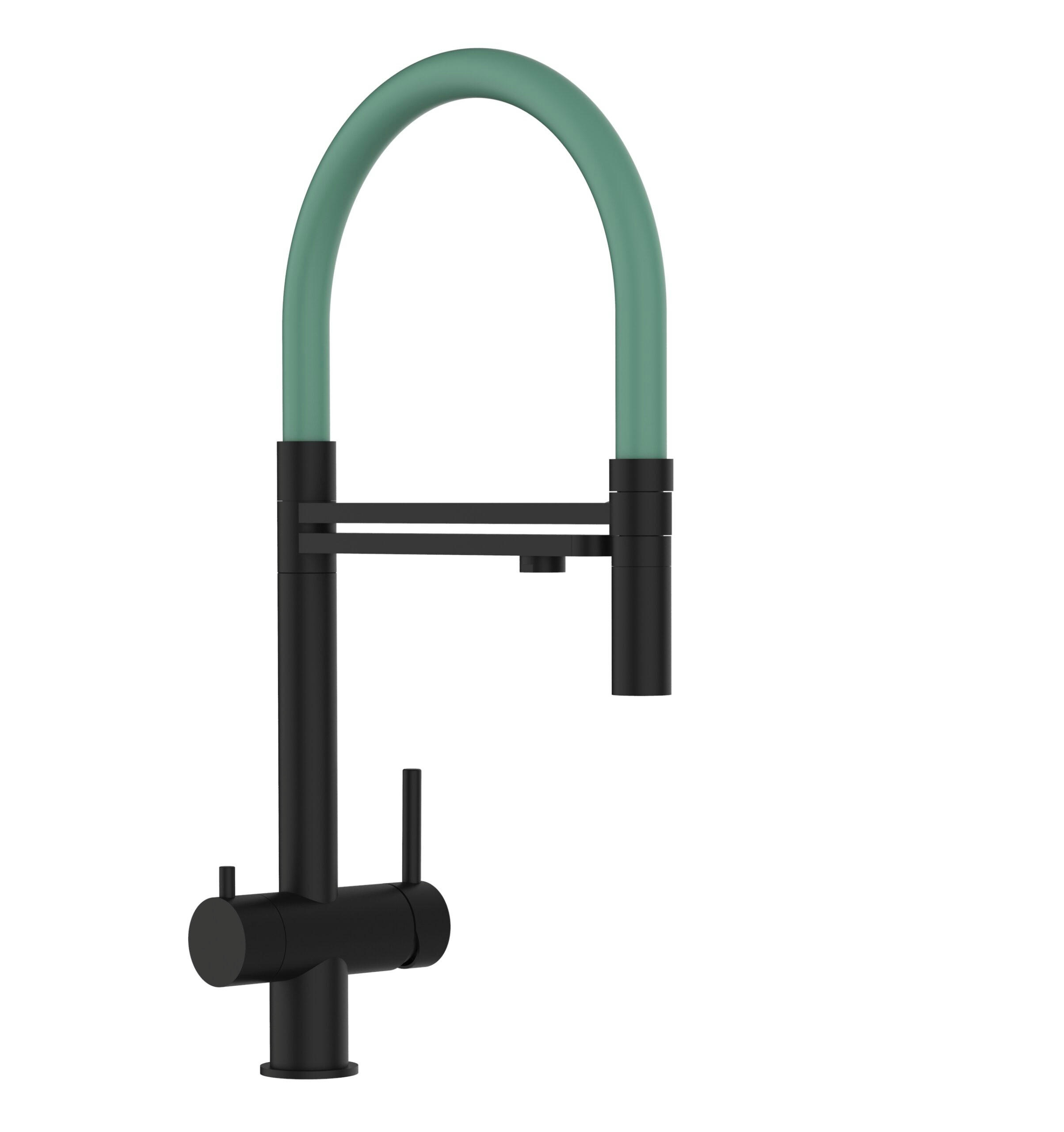 3-WEGE-KÜCHENARMATUR, Edelstahl Massiv aus Chirurgenstahl, PVD Schwarz Matt, 2-Strahl-Brause - Schwarz, Metall (26/49/26cm) - VIZIO