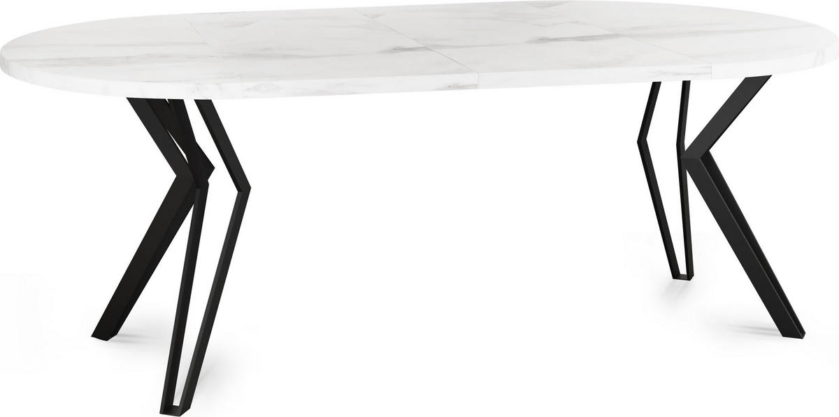 ESSTISCH Revena runder ausziehbarer, Marmor Weiß 100-180/100/76 cm - Ecru/Schwarz, Holzwerkstoff/Metall (100/100/76cm) - WFL GROUP