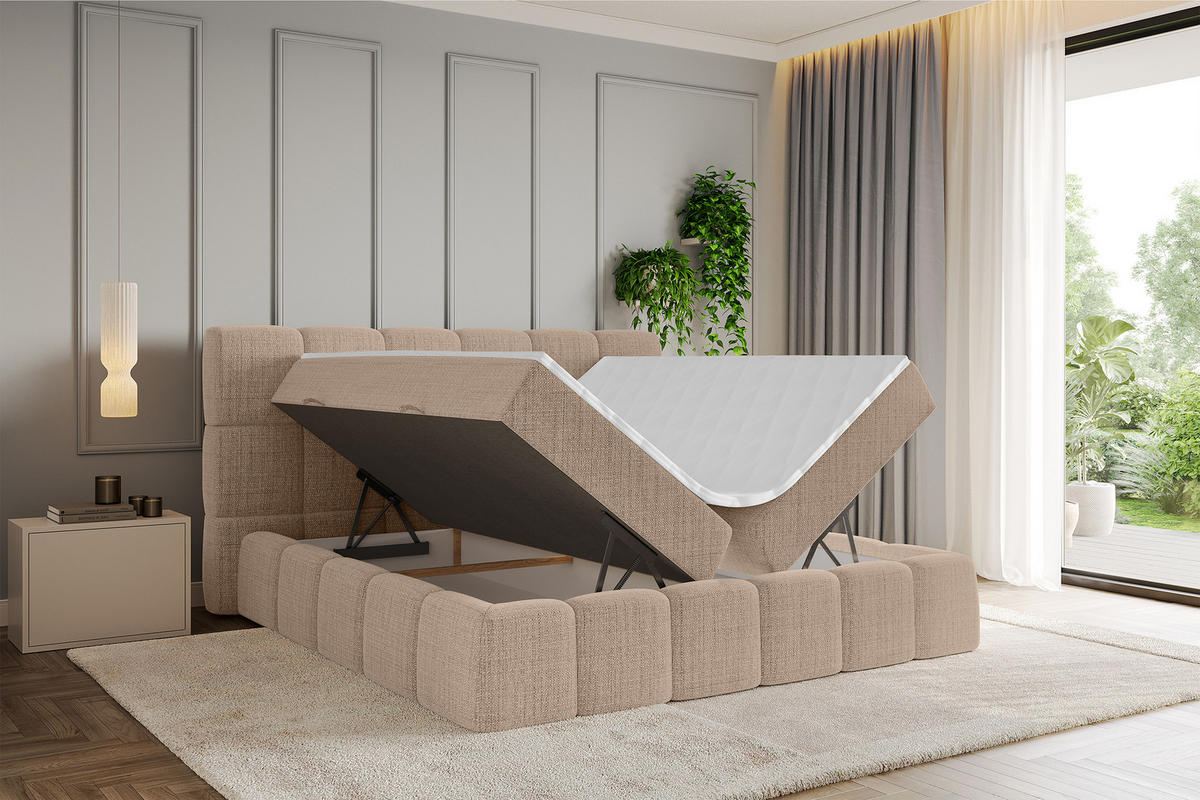 BOXBETT - AURI-H3 - 180x200 Dunkelbeige Aragon - Sandfarben, Holzwerkstoff (180/200cm) - ALTDECOR