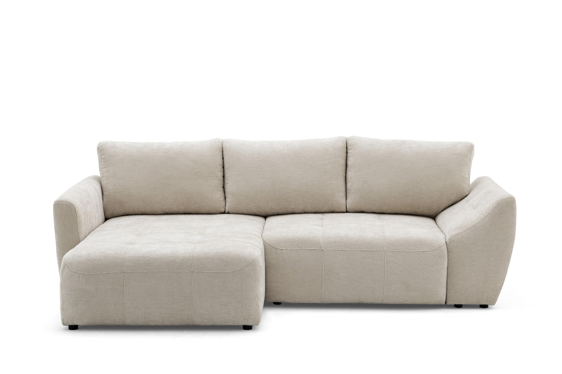 ECKSOFA NICE L Links mit Schlaffunktion 137x204 Chenille Beige - Beige/Schwarz, Holz/Textil (260/165cm) - Muffo
