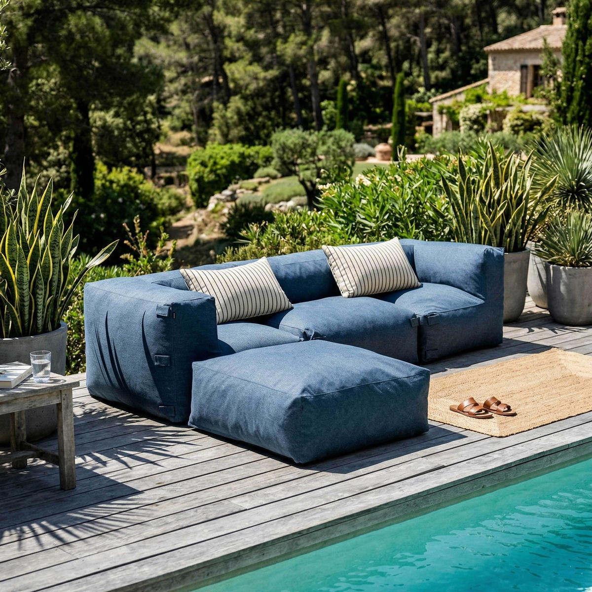 GARTENSOFA mit 4 Sitzplätzen, Pazifikblau - Blau, Textil - Oviala