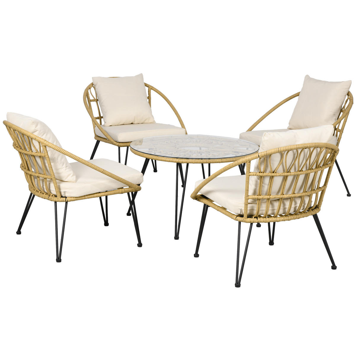 GARTENMÖBEL-SET, für Balkon, Terrasse, Polyester, Beige - Beige, Kunststoff - Outsunny