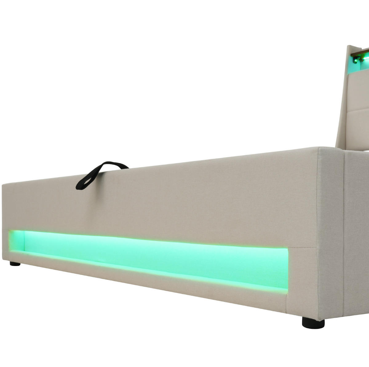 POLSTERBETT 180/200 cm Beige aus Leinen mit LED und USB - Beige, Textil (180/200cm) - OKMYHOME