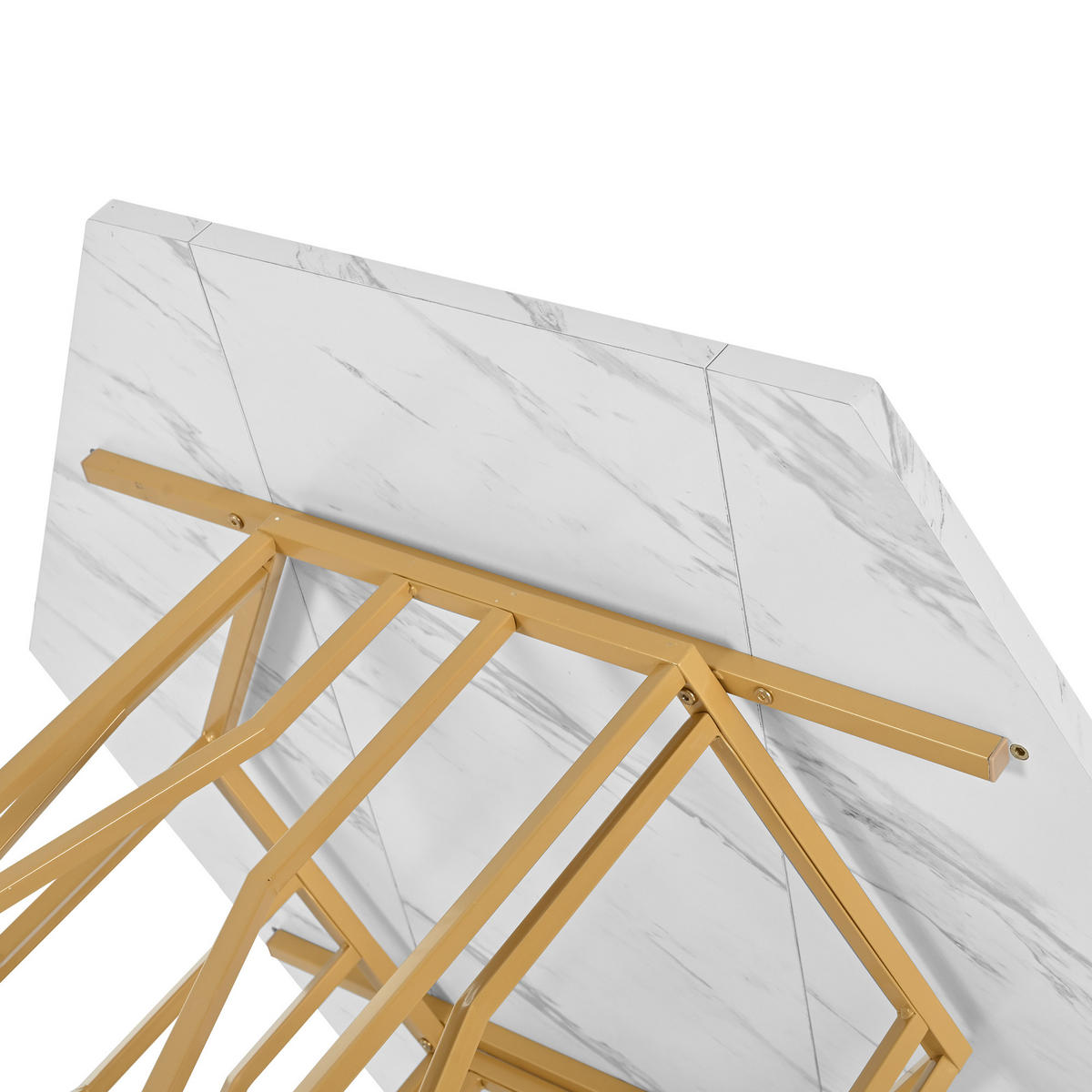 ESSTISCH 115,5/100 cm sechseckig mit Marmormuster und goldenem Metallgestell - Weiß, Holzwerkstoff (100/115.5/75cm) - OKWISH