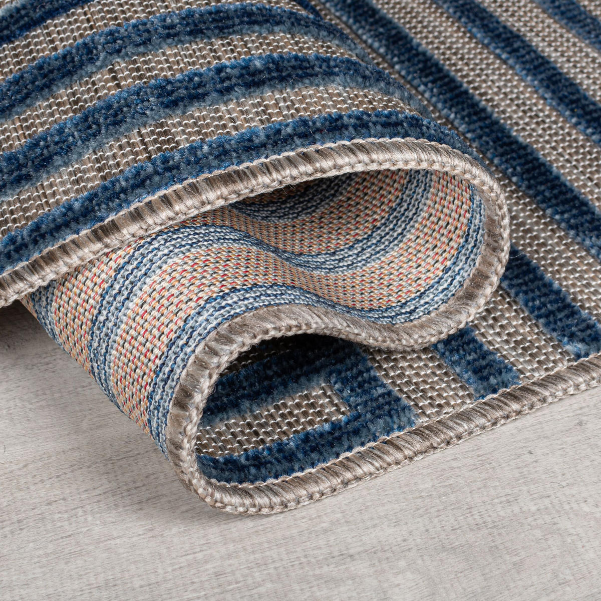 TEPPICH Outdoor Geometrisch, Terrasse schmutzabweisend Blau Rechteckig 80x150 - Blau, Textil (80/150cm) - KADIMA DESIGN