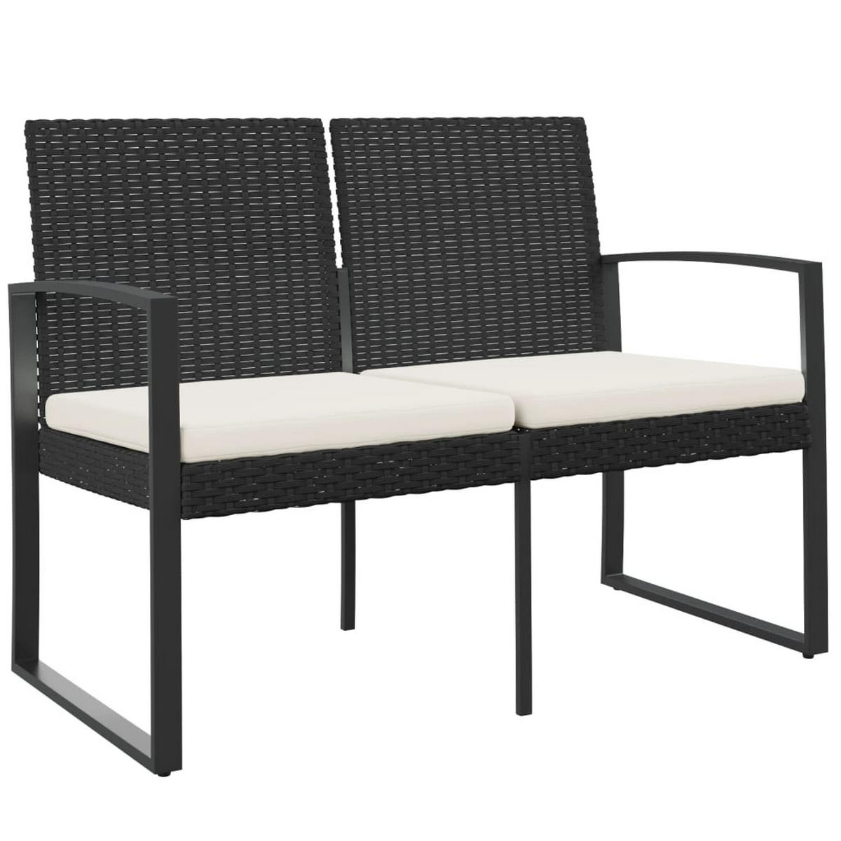 GARTENBANK 2-Sitzer Mit Kissen Schwarz PP-Rattan - Schwarz, Kunststoff (103.5/77.5/57cm) - vidaXL