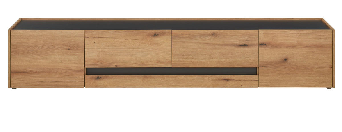 TV-LOWBOARD Eiche Evoke, grau 220 cm, TV Unterschrank mit Stauraum - Eichefarben/Schwarz, Holz/Holzwerkstoff (220/40/45cm) - Furn.Design
