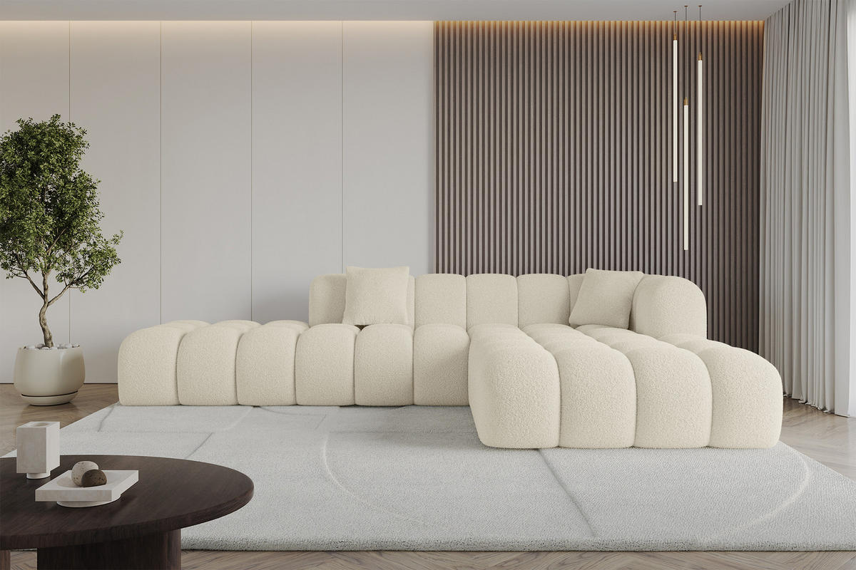 ECKSOFA Ottomane Rechts OLEA-L2 - 289x176x71 cm Beige - Creme/Schwarz, Holzwerkstoff/Kunststoff (289/176cm) - ALTDECOR