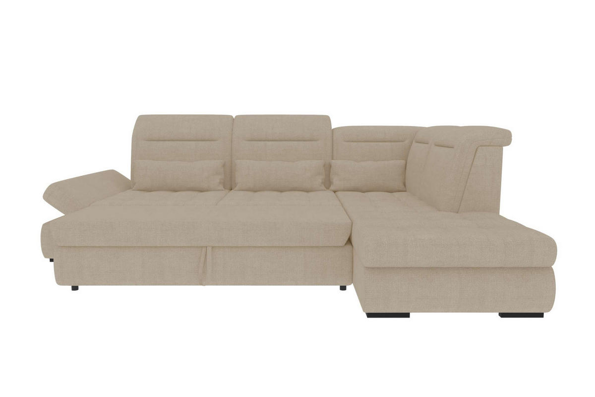 ECKSOFA Toscana Velours inkl. Schlaffunktion - Creme, Textil (279/227cm) - 99rooms