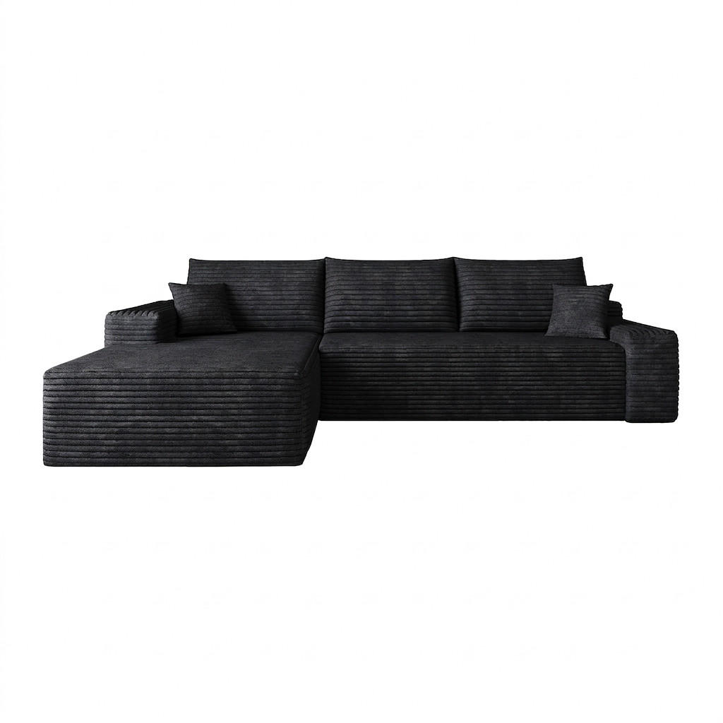 ECKSOFA 270/175/83 cm Schwarz Cord mit Chaiselongue, Linke Seite - Schwarz, Textil (270/175cm) - Oxeza