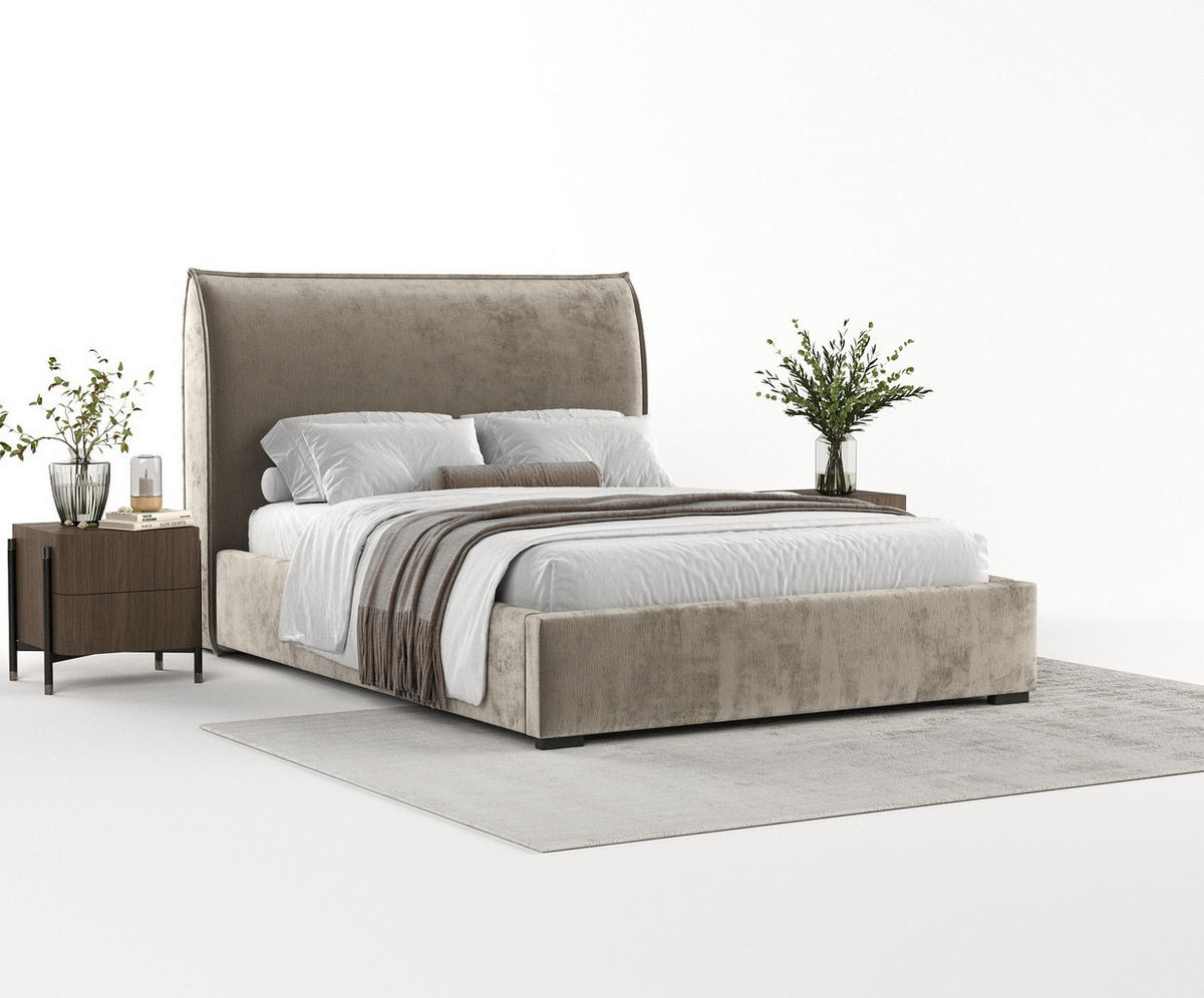 POLSTERBETT Como Beige 180/200 cm im Chenille-Stoff - Beige/Schwarz, Holz/Holzwerkstoff (180/200cm) - Maison de Reve
