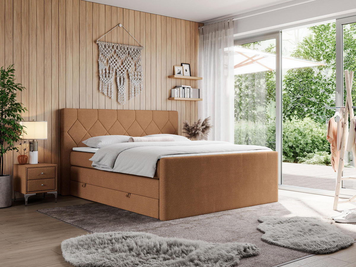 BOXSPRINGBETT KING EIGAR 140/200 Orange Struktur - H4 - Orange, Holz/Textil (140/200cm) - MKS
