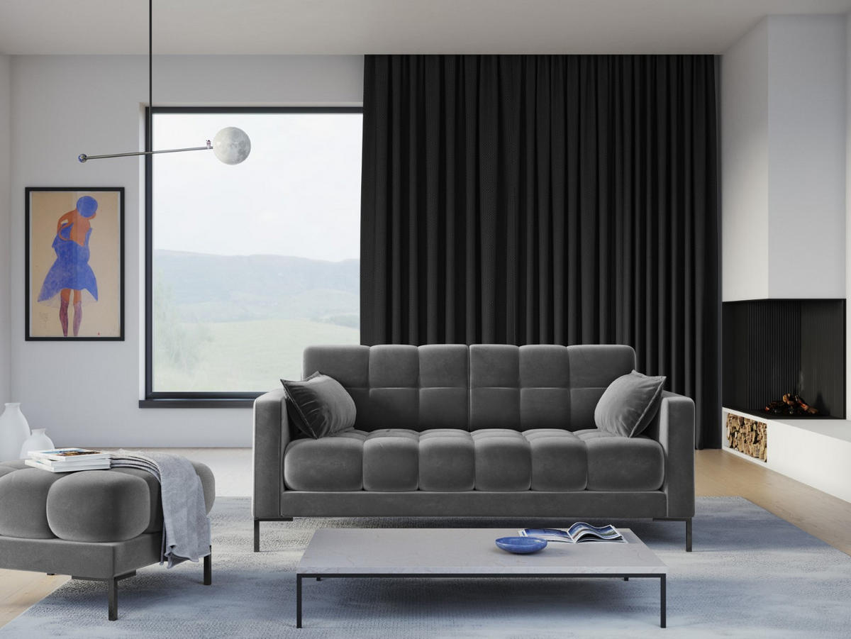 SOFA Mamaia aus Samt hellgrau 3 Sitzplätze - Hellgrau, Textil (92/75/177cm) - Micadoni