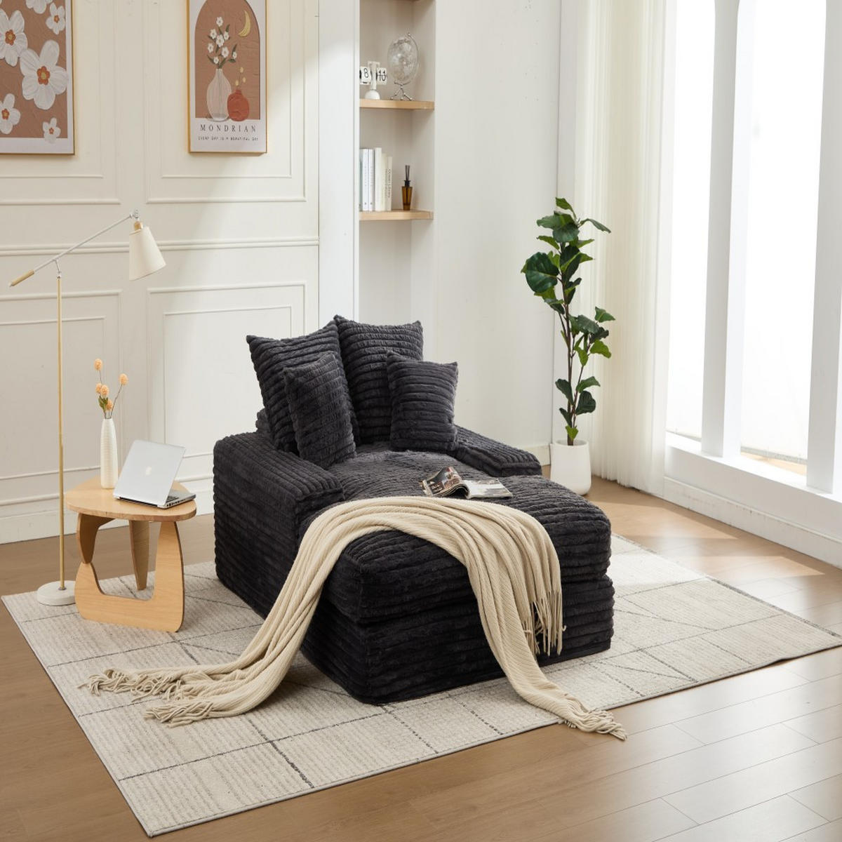 SCHLAFSOFA Luxus-Cord 4 Kissen montagefrei & platzsparend Grey - Dunkelgrau, Kunststoff (137/63/175cm)