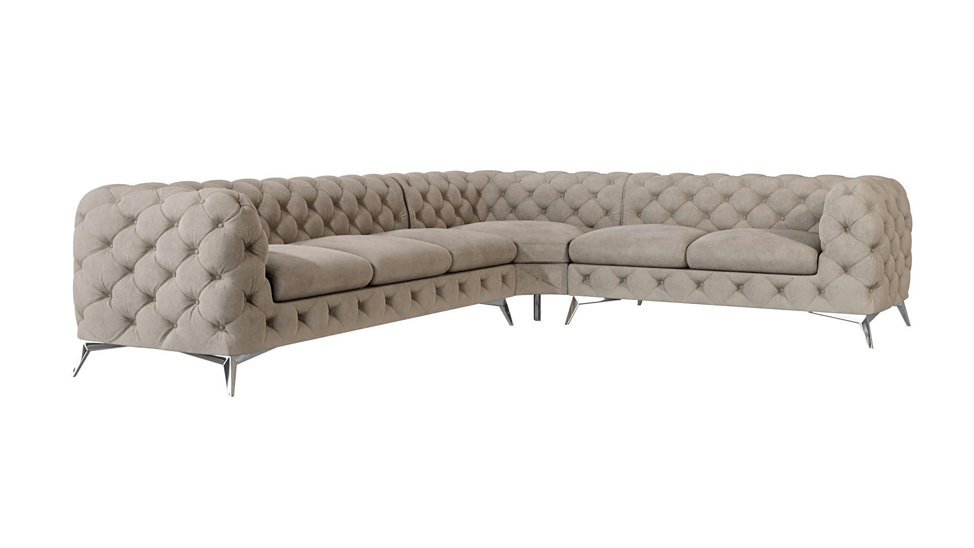 ECKSOFA Chesterfield Laura Dunkle Creme Samt - Silberfarben/Creme, Holz/Textil (323/264cm) - S-Style Möbel