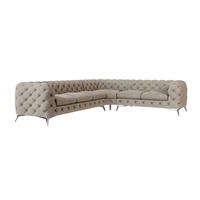ECKSOFA Chesterfield Laura Dunkle Creme Samt - Silberfarben/Creme, Holz/Textil (323/264cm) - S-Style Möbel