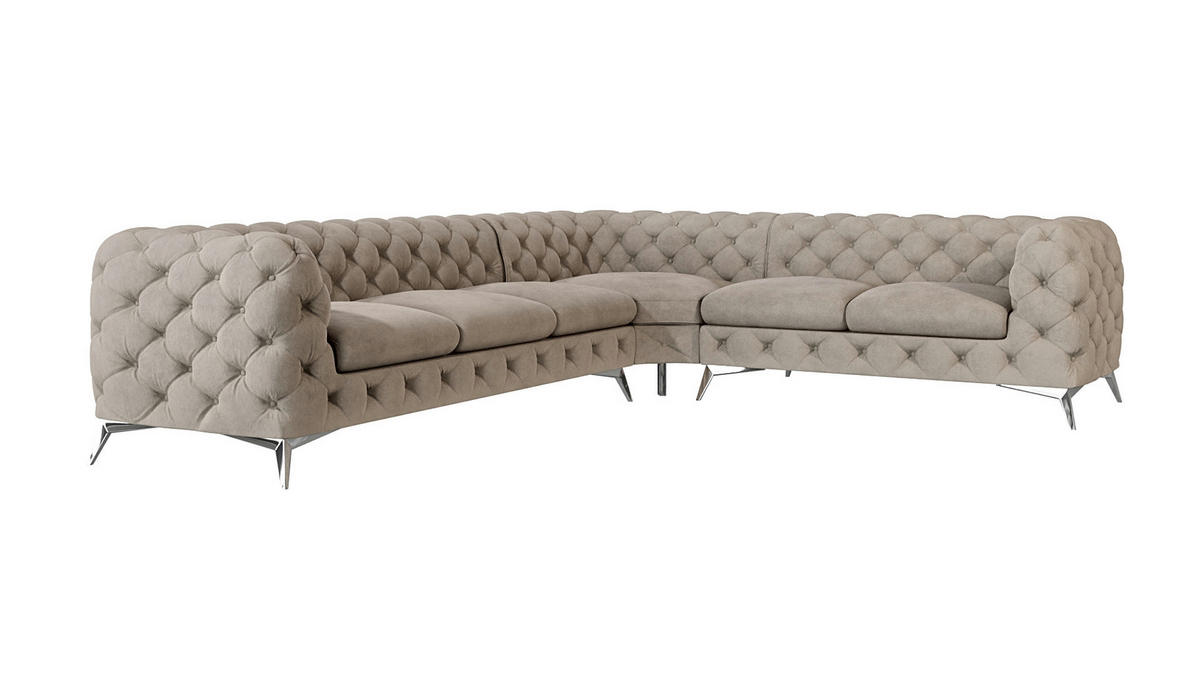 ECKSOFA Chesterfield Laura Dunkle Creme Samt - Silberfarben/Creme, Holz/Textil (323/264cm) - S-Style Möbel