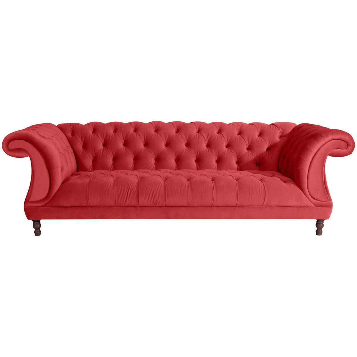 CHESTERFIELD Sofa 3-Sitzer Kaylin Samtvelours rot - Rot, Kunststoff (253/80/100cm) - 58aufmkessel