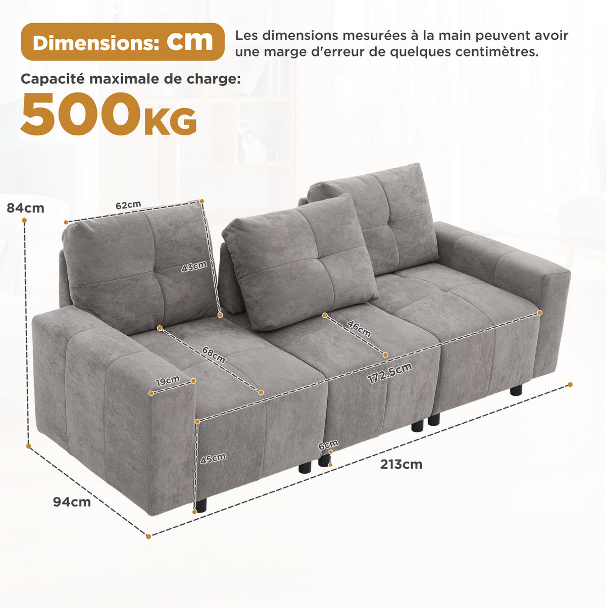 3-SITZER-SOFA aus Chenille 213x94x84 cm Grau mit Schlaffunktion, verstellbarer Sitztiefe und kompakter gerader Form - Grau, Kunststoff (213/84/94cm) - Modfu
