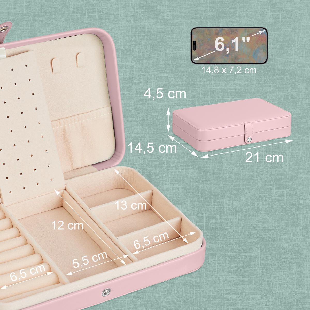 SCHMUCKKÄSTCHEN - Rosa, Holzwerkstoff/Kunststoff (21/4.5/14.5cm) - Relaxdays